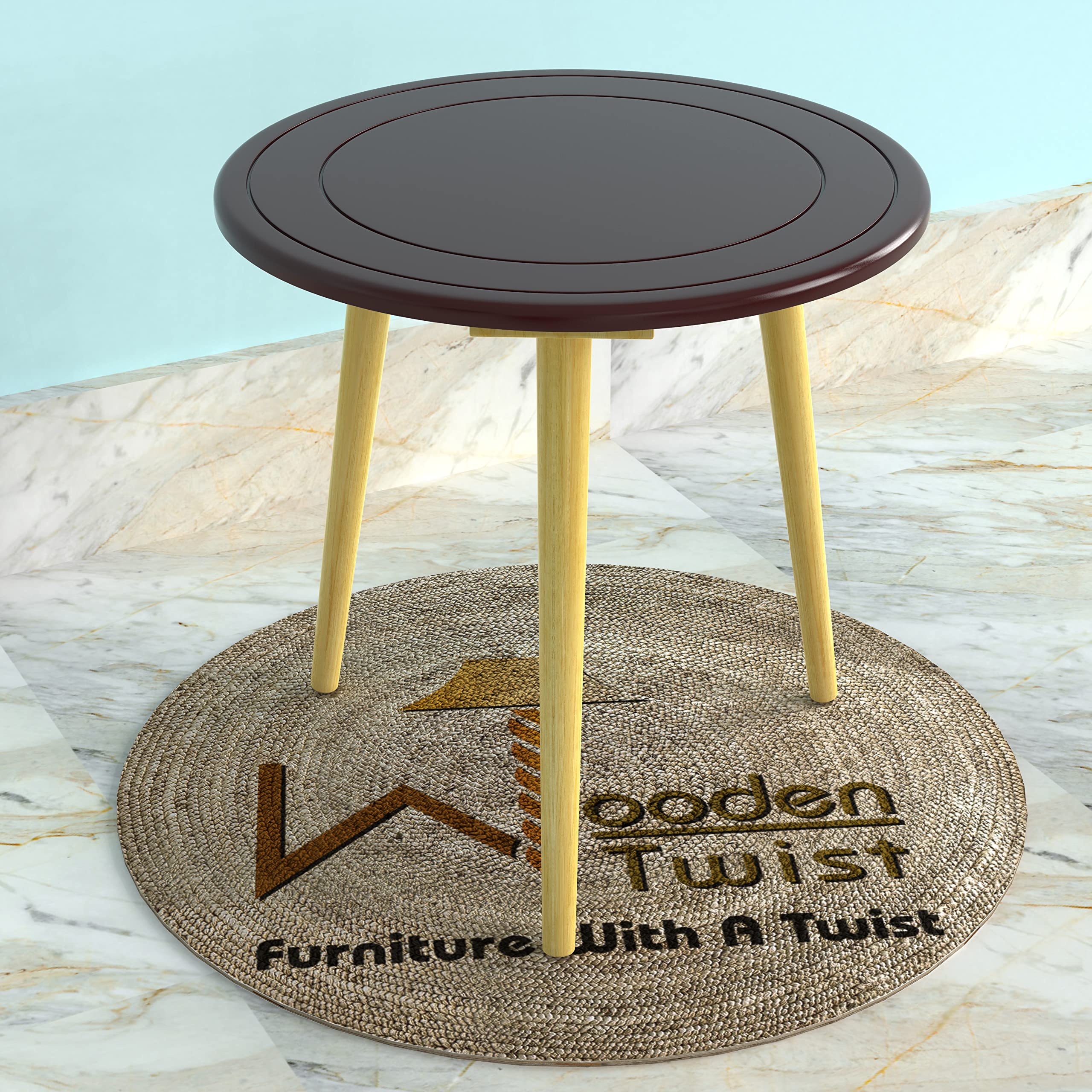 Wooden Twist Small Foldable Solid Wood Round End Table (Natural Finish Legs) (Brown), 31 x 31 x 31 cm