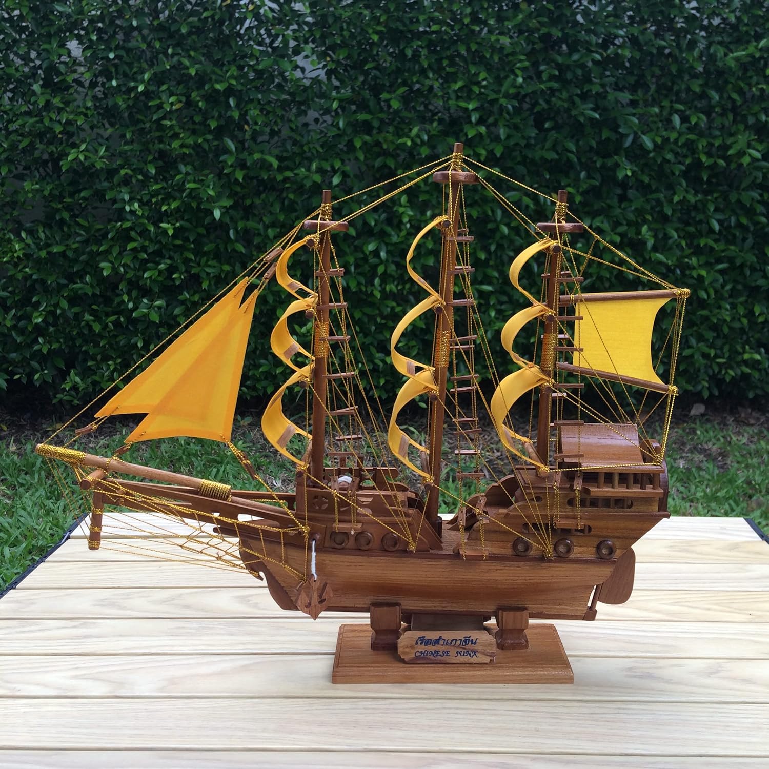 Traditional Chinese Junk Ship Model Sailing Boat 9 Curve Sails Feng Shui for Home Decor 42 cm