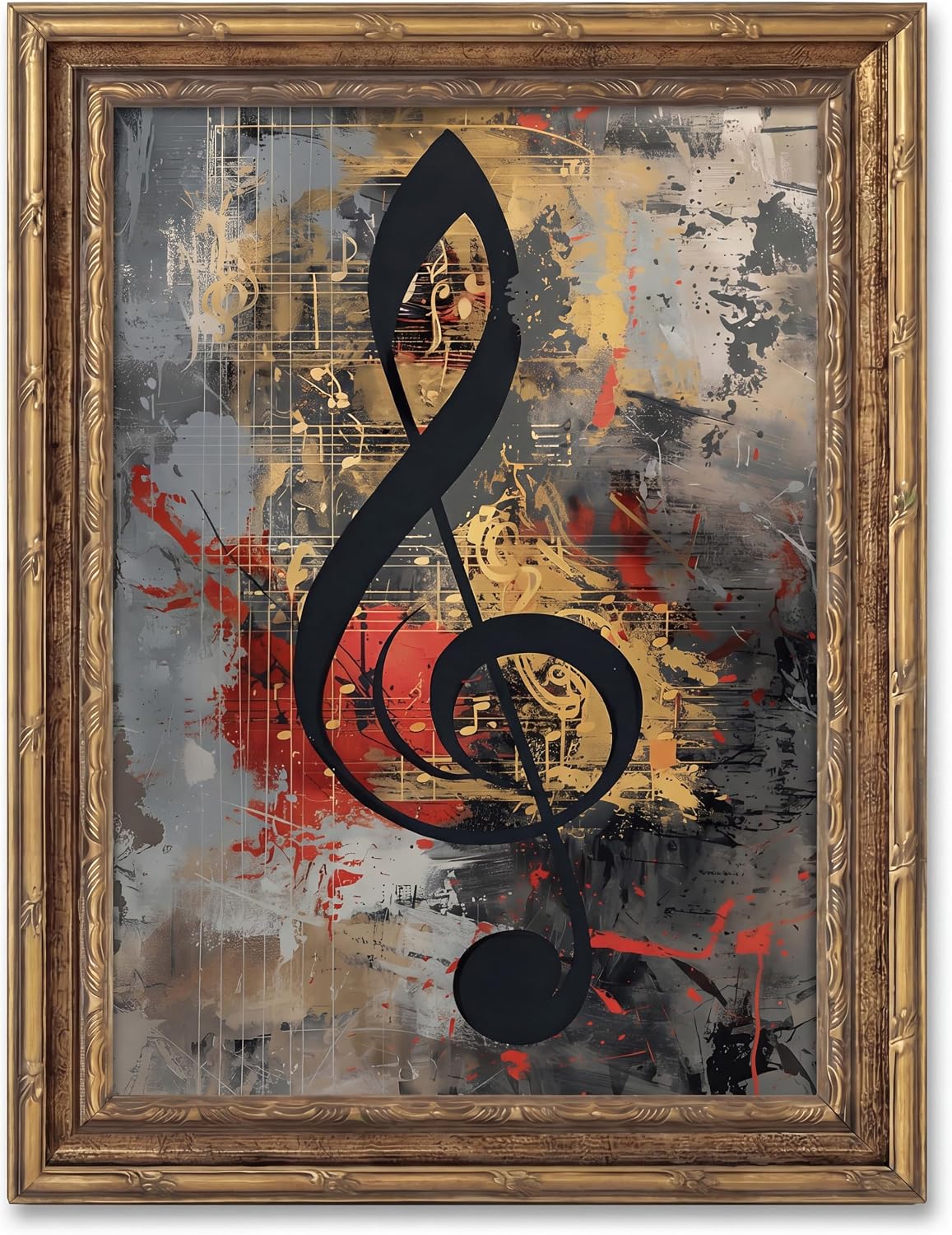 KYSNGMT Framed Music Wall Art Abstract Treble Clef Canvas Painting Decor