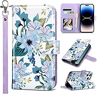 Vista 34 de ULAK Funda tipo cartera compatible con iPhone 14 Plus con tarjetero [bloqueo RFID], funda con tapa para mujeres y niñas, piel sintética, soporte