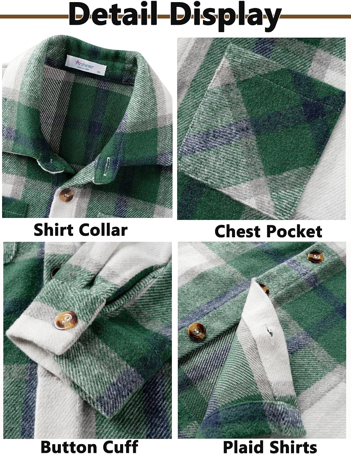 Arshiner Boys Flannel Shirts Kids Button Down Plaid Shirt Casual Long Sleeve Shirt Tops Boys and Girls Fall Plaid Jacket