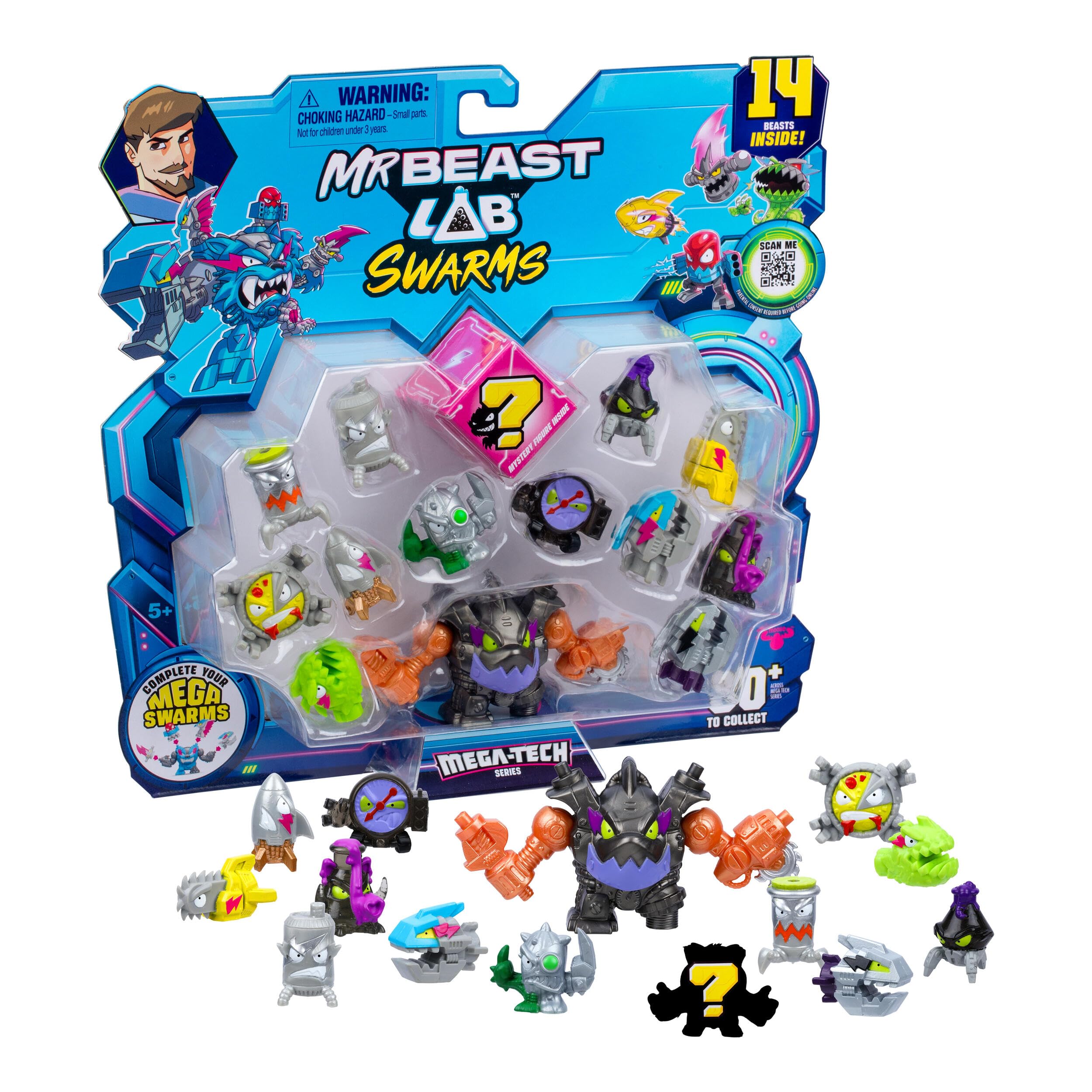 MrBeast Lab Swarms MEGA‑TECH Series: Step out of the lab and prepare for battle. Collect Over 80 Unique Swarms.Fourteen Pack Includes 13 Micro Beasts, 1 MEGA Swarm & Collector Guide.