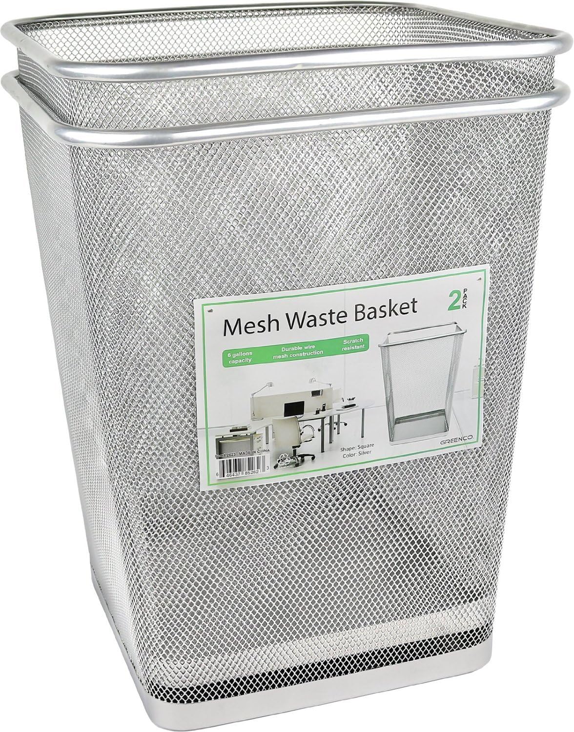 Greenco GRC2593 Mesh Wastebasket Trash Can, 6 Gallon, Silver, 2 Pack : Home & Kitchen