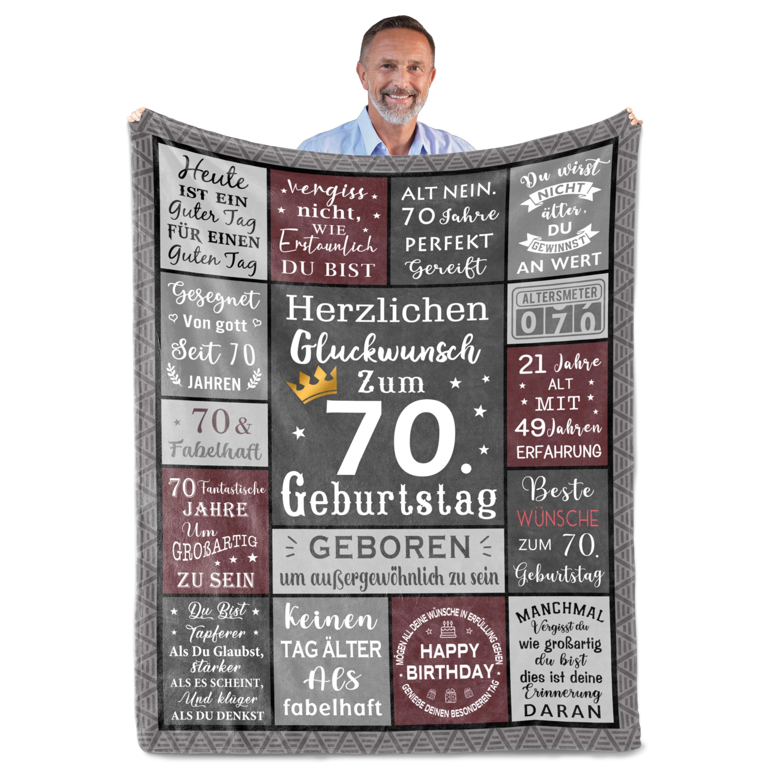 Parcae 70. Geburtstag Mann Decke 200x150CM, Polyester, Einlagig, Retro Muster, Hochwertig, Winter, Geschenk für Erwachsene, Wohnen, Freizeit, Dekoration