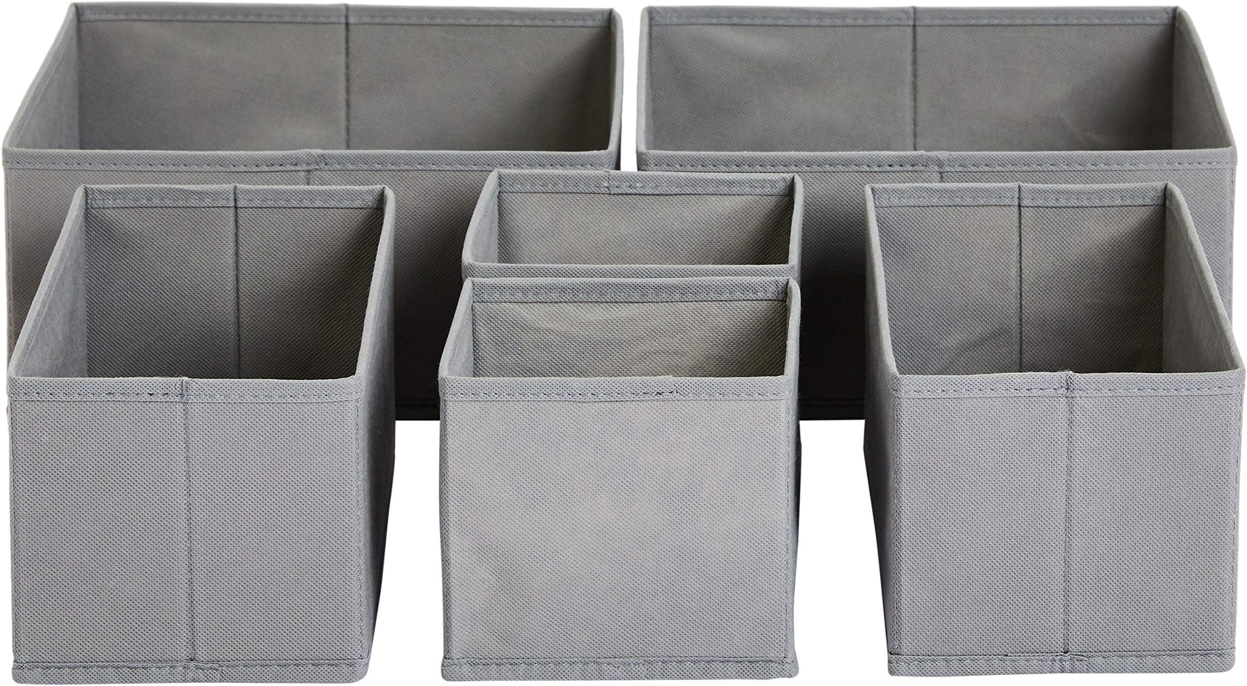 Amazon Basics Storage Case Boxes, Fabric Drawers, Set of 6, Gray