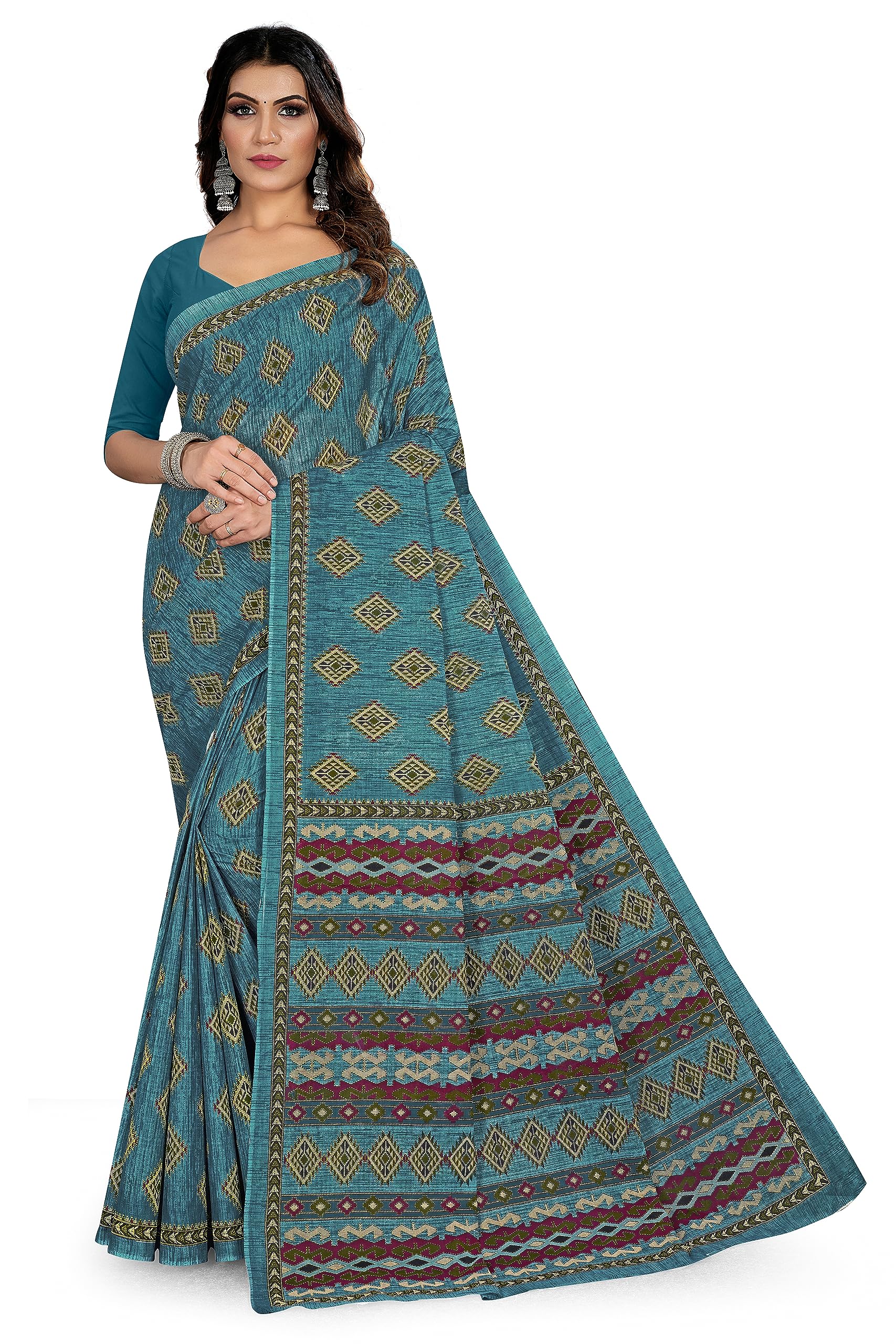 Tamaira Fashion Women's Handloom Print Pure Cotton Saree Without Blouse Piece(11212_Grey)