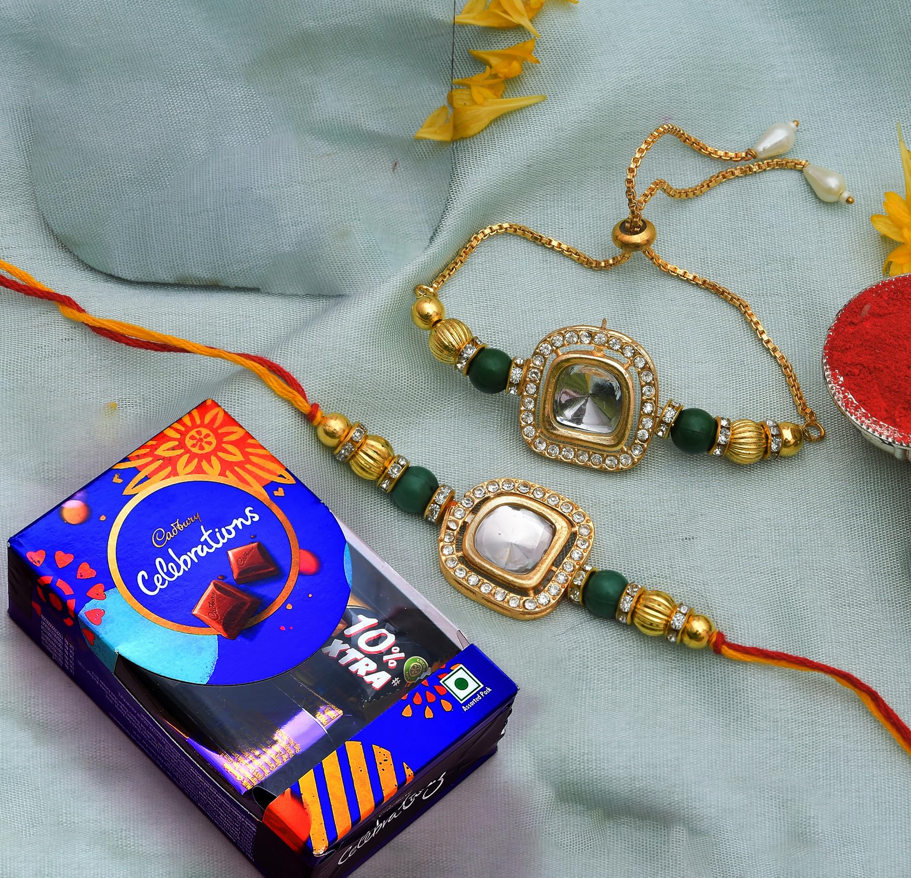 CraftVatika Rakhi for Brother and Bhabhi with Chocolate Gift Combo - Kundan Rakhi for Bhaiya Bhabhi - Couple Pair Rakhi for Bhai Bhabhi - Rakhi with Chocolate Combo Rakshabandhan Gifts- 150 gram (B0D6WH17LJ) Amazon Price History, Amazon Price Tracker