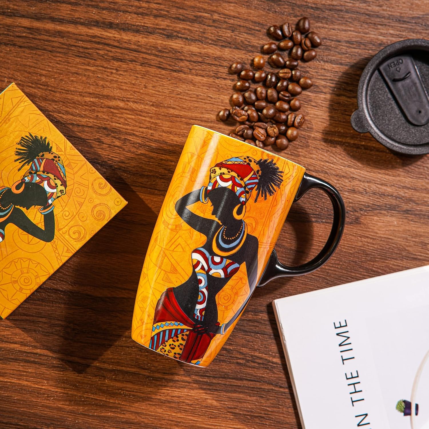 Ceramic Coffee Mug with Lid, 17oz Porcelain Tea & Latte Cup in Present Box, Novelty Design for Home & Office - Image 5