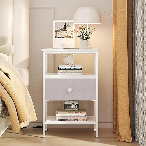 Miniatura 25 de VECELO Mesitas de noche, mesas auxiliares modernas, mesita de noche con cajón y estante de almacenamiento para dormitorio, sala de estar Retro