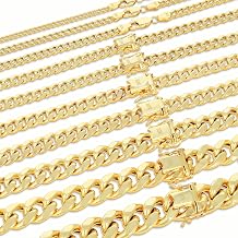 Nuragold 10K Real Yellow Gold Miami Cuban Lightweight Link Chain Necklace
