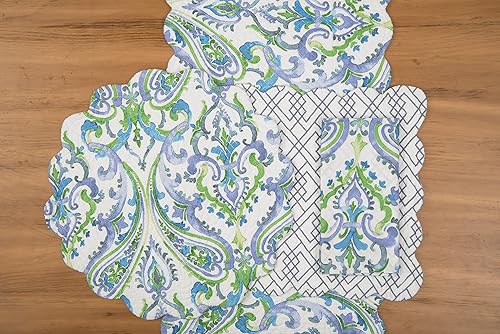 Miniatura 7 de C&F Home Juliet - Juego de 6 manteles individuales rectangulares acolchados y reversibles con patrón de cachemira azul, verde y blanco, patrón de