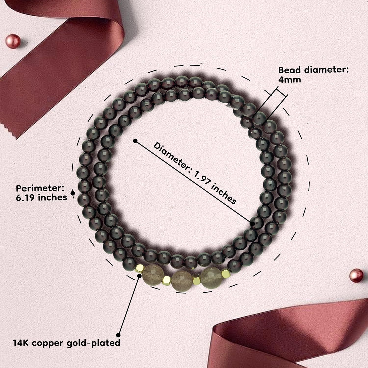 Garnet Bracelet for Women – Red Garnet Jewelry, Healing Crystal Bracelet, Handmade Gemstone Jewelry, Symbol of Love, Happiness & Harmony (Garnet & Strawberry Quartz Multi-Strand) - Image 2