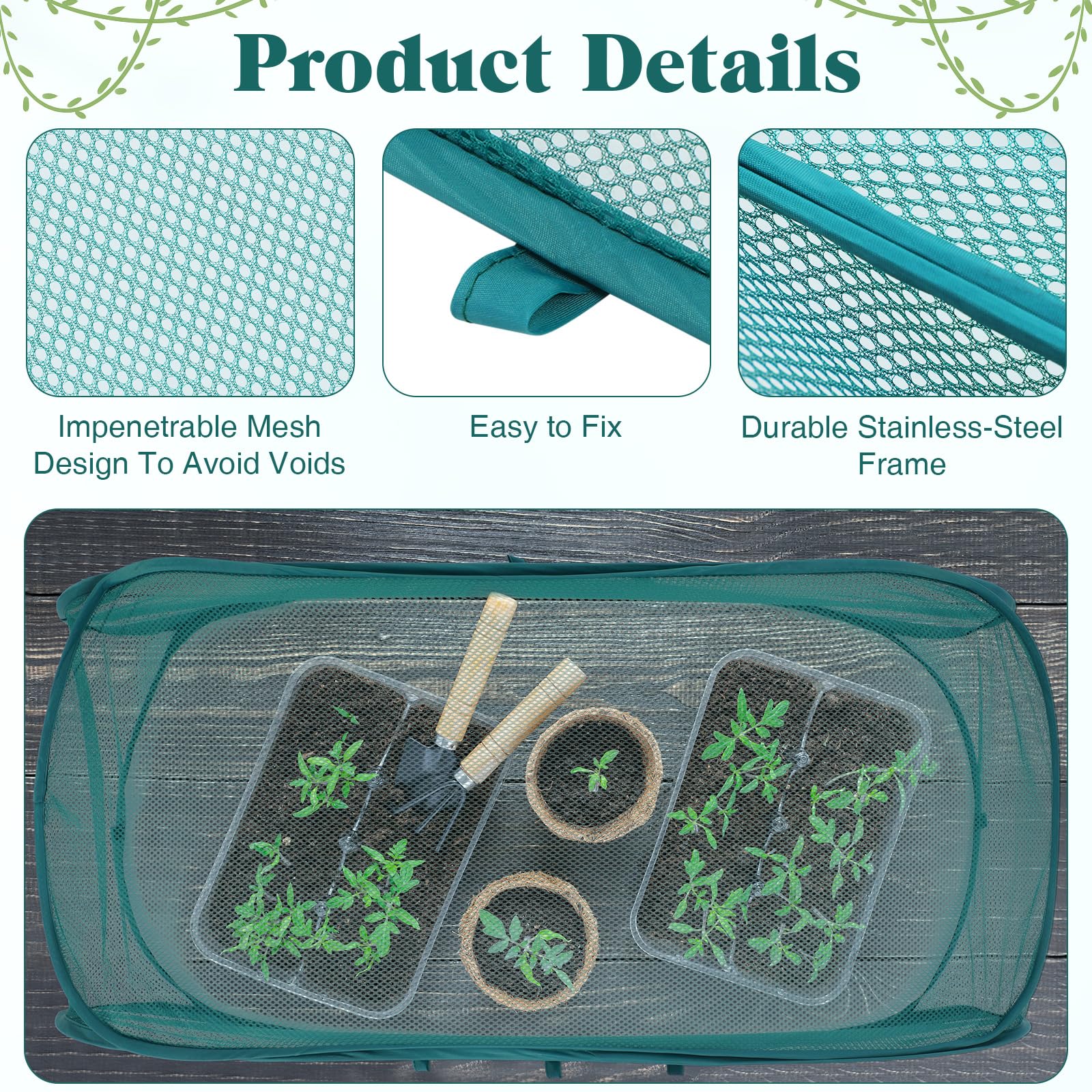 Threehoney 3 Stück 114,3 x 50,8 x 45,7 cm faltbare Gartenreihen Pflanzen Abdeckung Gemüse Mesh Pflanzenschutz Netz Käfigschutz mit Bodennägeln zum Schutz von Gemüse, Obst, Sämlingen und Blumen