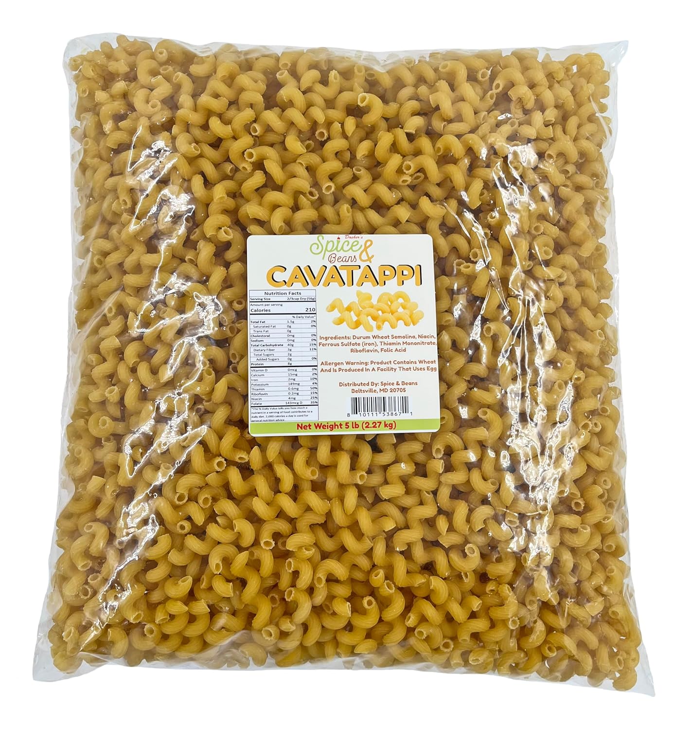 Wide Egg Noodle Pasta | 100% Durum Semolina Flour | Made in America | by Dasher's Spice & Beans | 5 lb.