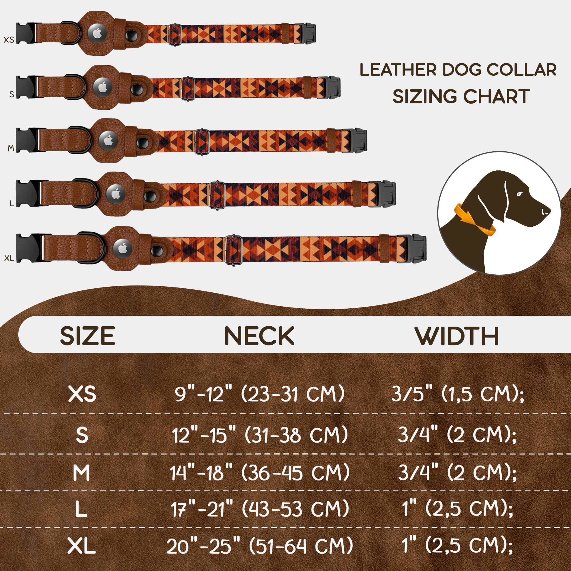 AirTag – Collier pour chien avec boucle en métal – Collier pour chien en cuir souple imprimé avec support Apple AirTag – Collier GPS de suivi sécurisé pour animaux de compagnie pour fille, garçon