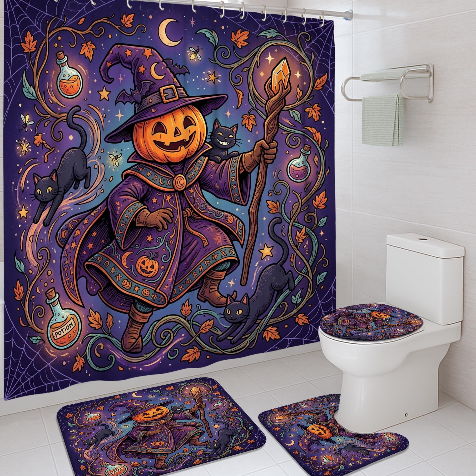 Rideau de douche anti-moisissure violet pour garder une salle de bain propre à Halloween
