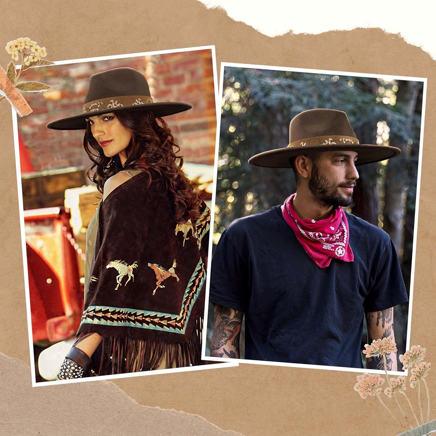 FLUFFY SENSE. Big Wide Brim Boho Western Hat for Women and Men - Felt Rancher Fedora Hat with 4 inches Flat Brim - Image 4