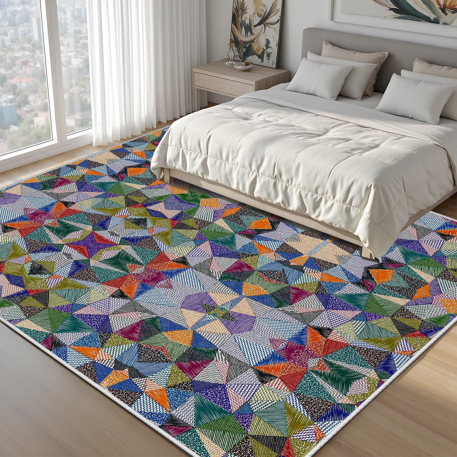 Bunt Abstrakte Teppich Wohnzimmer | Geometrisch Modern Teppich Groß 200x290 cm, Mehrfarbig Aesthetic Teppiche für Esszimmer, Schlafzimmer Bettvorleger Kurzflor