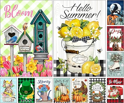 Banderas de jardín de temporada de doble cara, banderas de patio hechas de poliéster 100D, 12 banderas de diseño festivo para todas las estaciones,