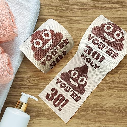 Miniatura 6 de Regalos de feliz cumpleaños 30, rollo de papel higiénico divertido de 3 capas, papel higiénico impreso Holy Poop You're 30, regalo de bromas y