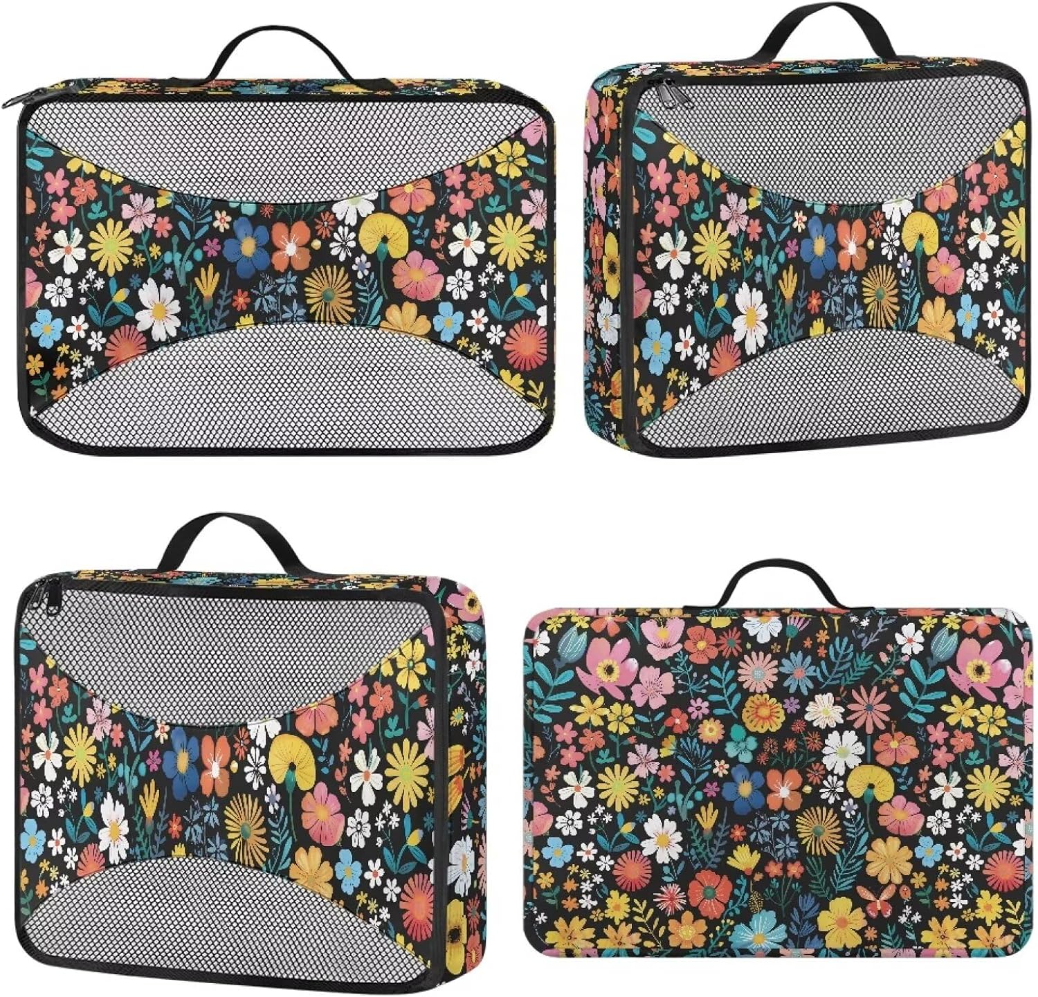 Babrukda 4 Set Travel Packing Cubes for Carry On Toiletries Cloth Storage Organizer Bags Western Flower Travel Essential Bags for Suitcase Luggage Packing Organization Pouch