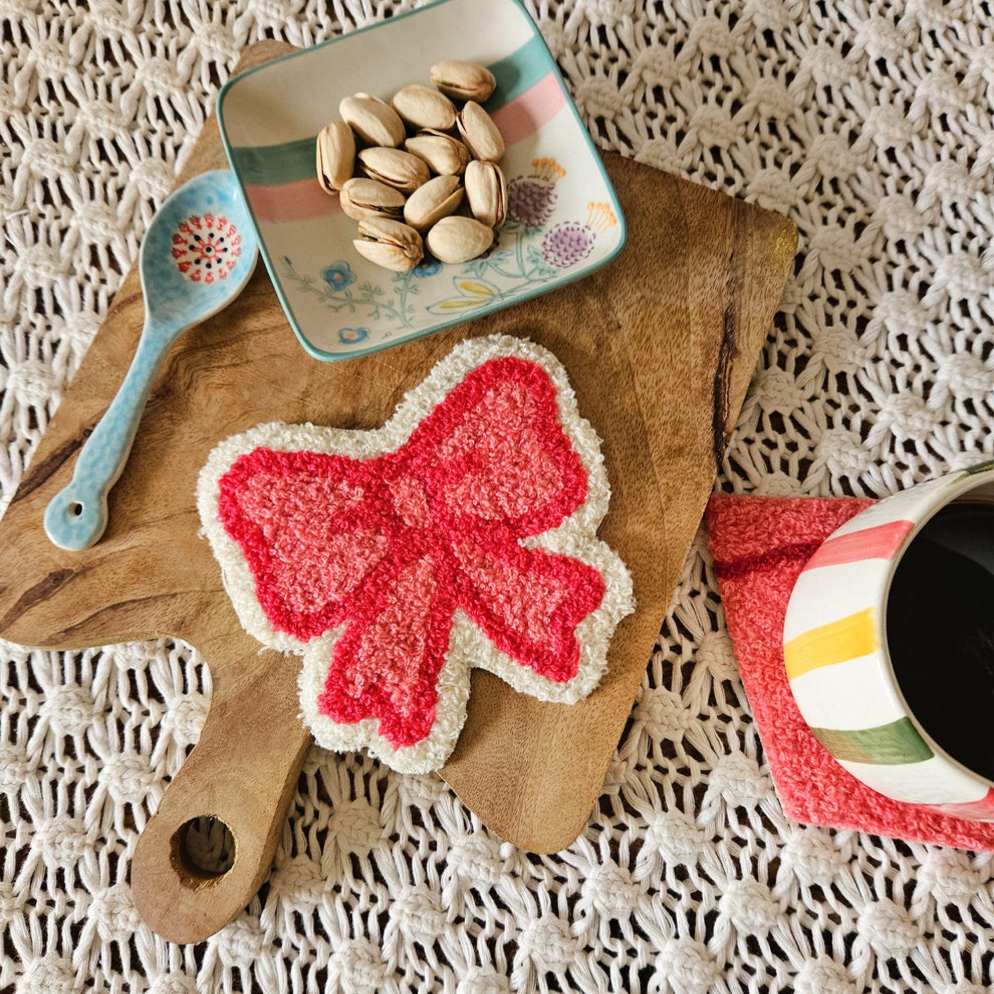 Hyppy Bow Beauty Mug Rug | Coasters for Handmade Fabric Rugs | Soft Touch | Durable, Eco-Friendly Quilted Table Protector Mats