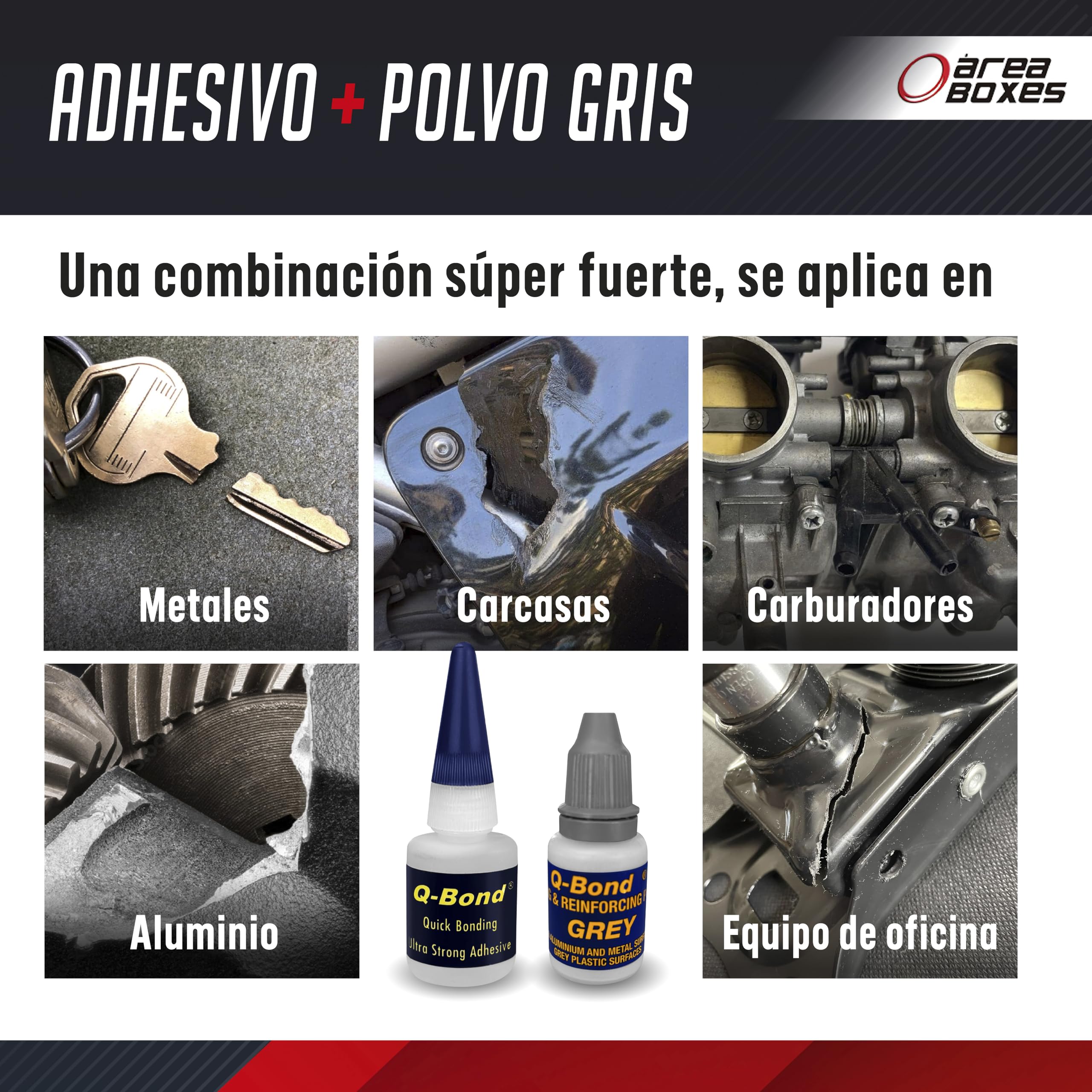 Pegamento Extrafuerte Dos Componentes. [Qbond] Adhesivo P/TODOS Los Materiales. Soldadura En Frio Para Metal. Kit Reparación De Cianoacrilato + Polvo, Facil Y Rapido. (Kit 9 piezas)