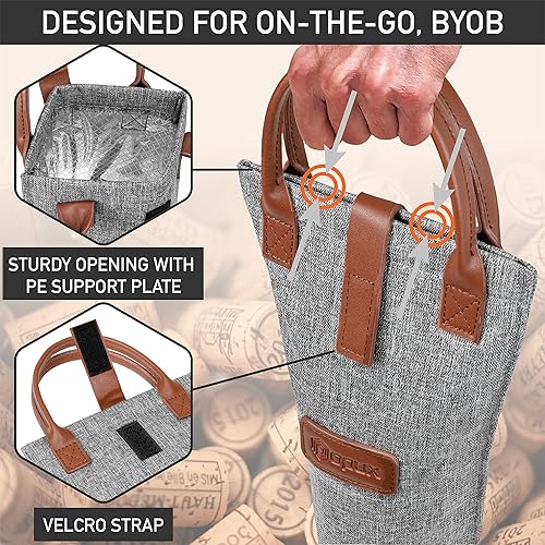 Miniatura 4 de opux Bolsa de vino individual para botella, bolsa térmica de viaje para regalo de picnic, playa, portátil, con relleno térmico, para mujeres,