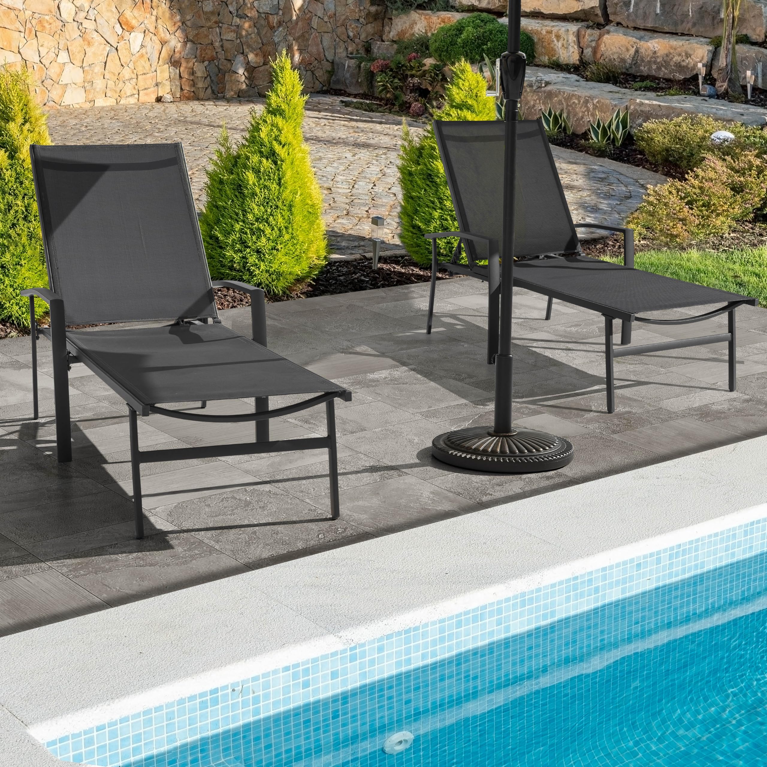 Avestar 15 kg Pied de Parasol Rond pour l'Extérieur, Socle Lesté avec Bouton Rotatif pour Mâts de Parasol Ø38-48 mm, Adapté pour Le Jardin, la Terrasse, Noir avec Bord Doré