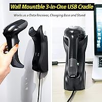 Vista 6 de TEEMI Escáner de código de barras Bluetooth 1D 2D con base USB inteligente montado en la pared, activación automática omnidireccional manos libres