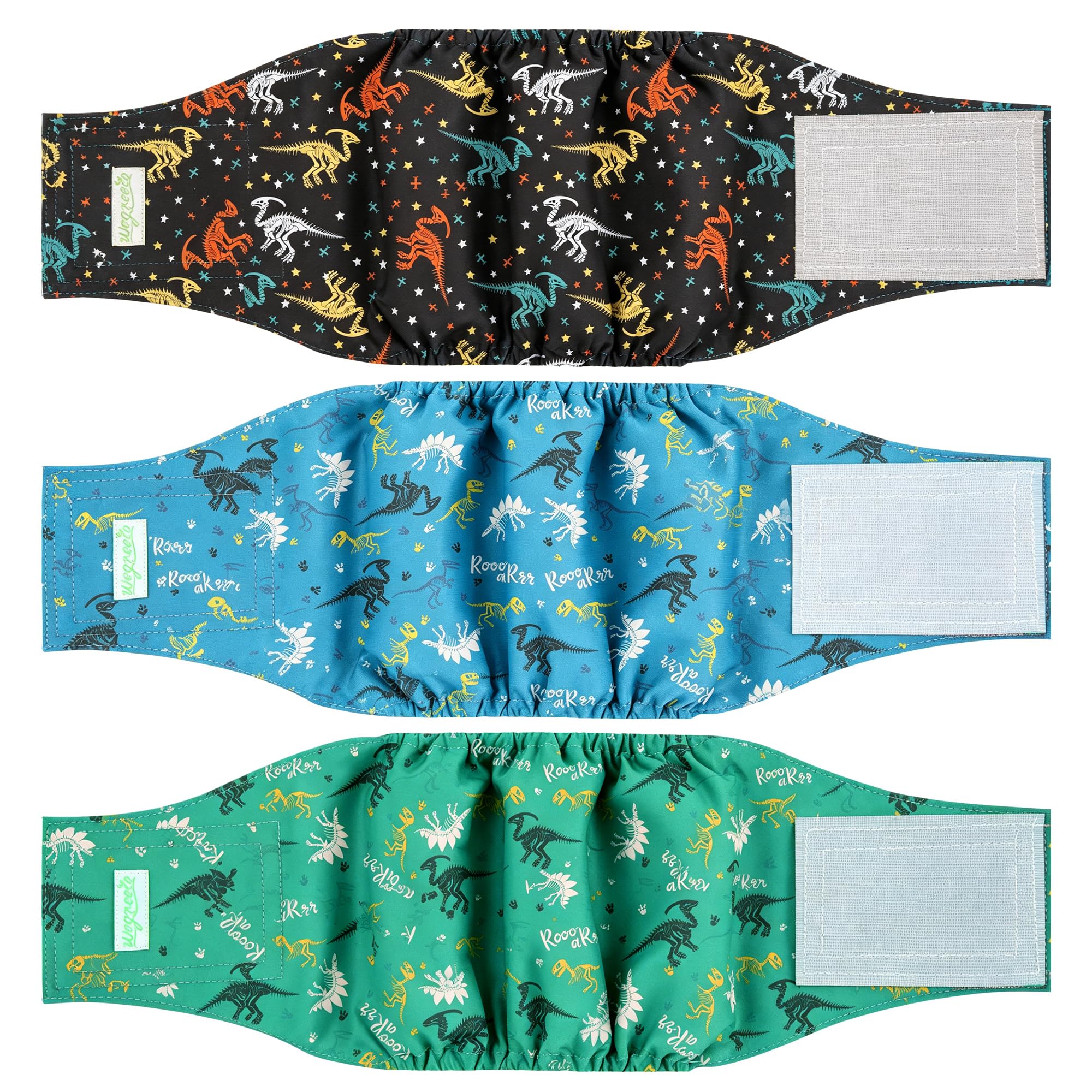 wegreeco Washable Male Dog Belly Band (Stylish Pattern) - Pack of 3 - Dog Diapers Male - Washable Male Dog Belly Wrap (Dinosaur Fossils, Large) — image 1