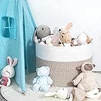 Vista 2 de MINTWOOD Design Cesta decorativa extragrande de 22 x 16 pulgadas de cuerda de algodón tejida para sala de estar con asas y cesta de lavandería