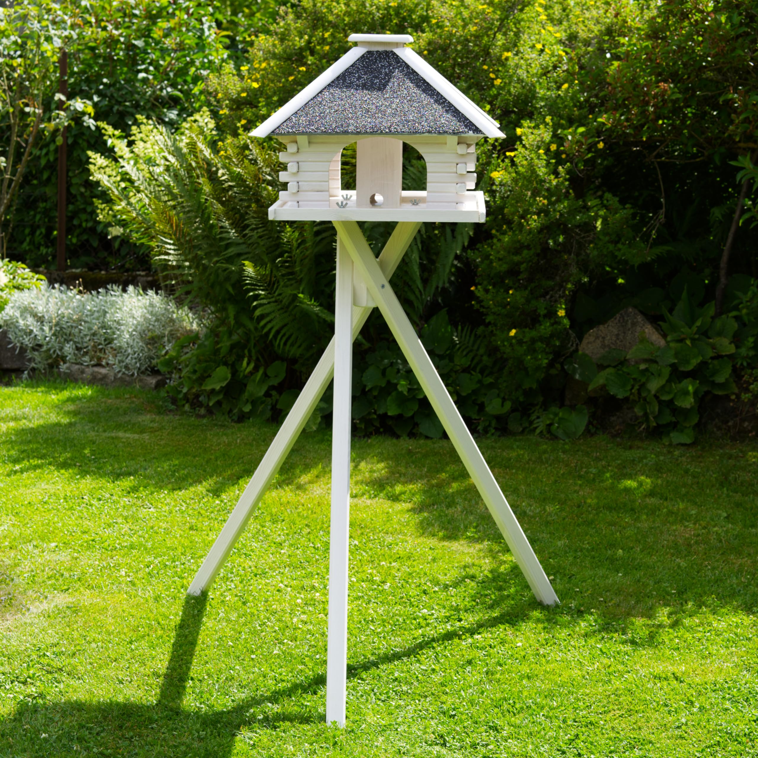 Vogelhaus V20 Weiss (Vogelhaus mit Ständer, Weiss, Dach Stein anthrazit/grau)