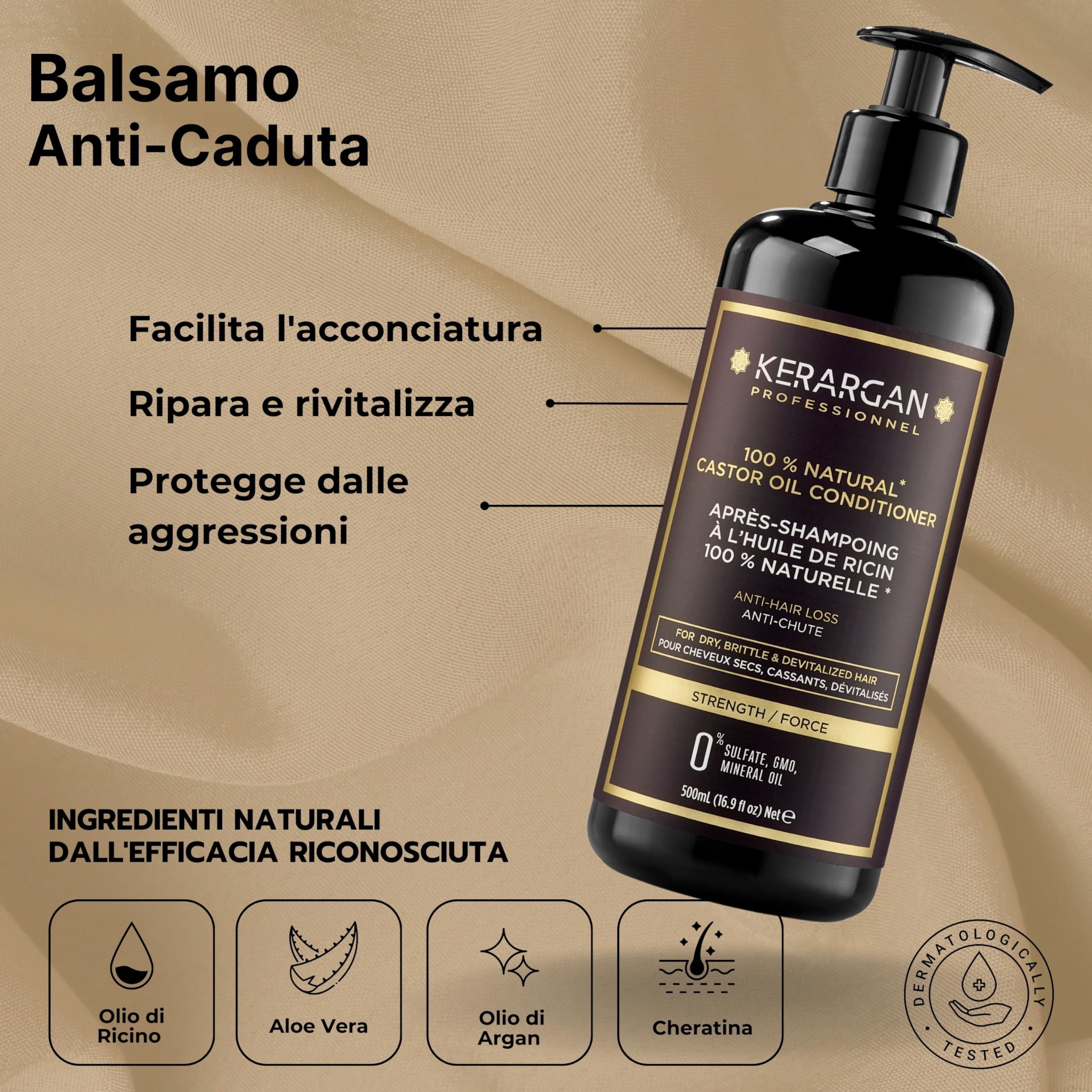 KERARGAN - 6-Staps Complete Ricinusolie Routine - 3x500ml+100ml+350ml+250ml | Zesstaps ricinusolieroutine met shampoo, conditioner, haarmasker, serum, leave-in en hoofdhuid-scrub