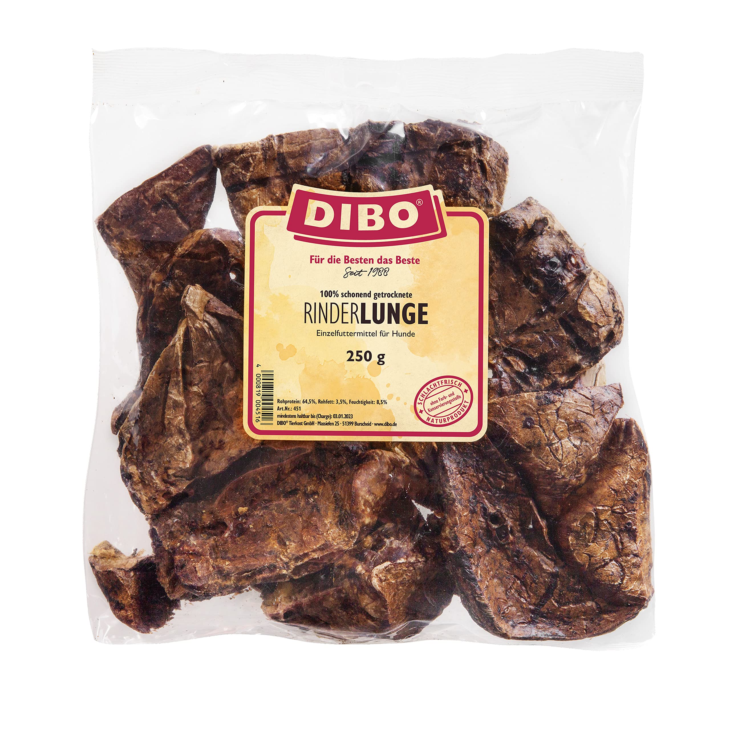 DIBO Rinderlunge, 5kg-Beutel, Naturkau-Snack oder Leckerli für Zwischendurch, Hundefutter, Qualitätskauartikel ohne Chemie von DIBO