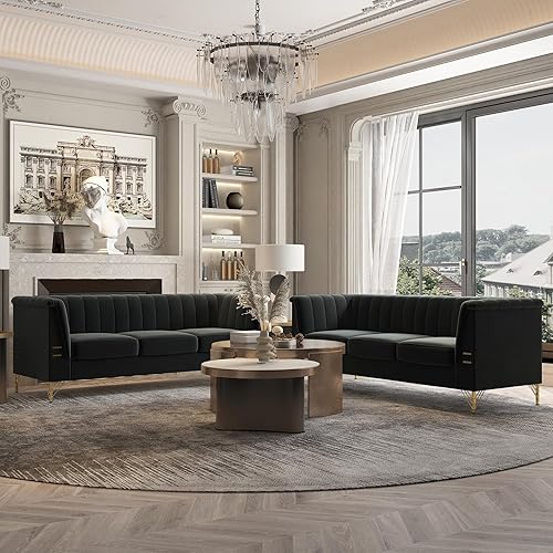 Miniatura 18 de Sofá de terciopelo verde de 83.46 pulgadas de ancho con patas metálicas doradas, sofá tapizado de brazo alto de 3 plazas para sala de estar,