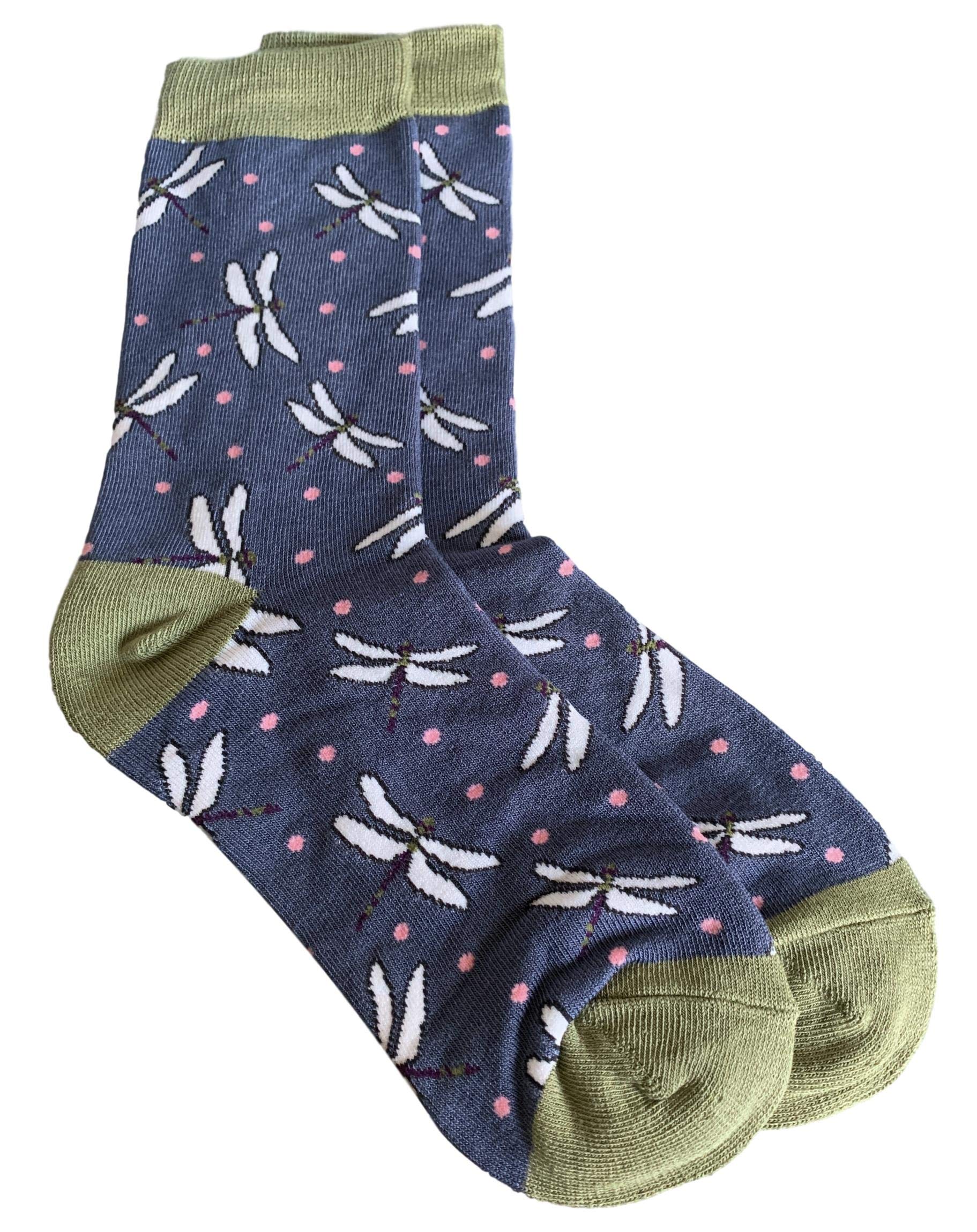 Purple Possum® Dragonfly Socks Ladies Bamboo Cotton Blend Dragonflies Sock Shoe Size 4 to 7 (Blue)