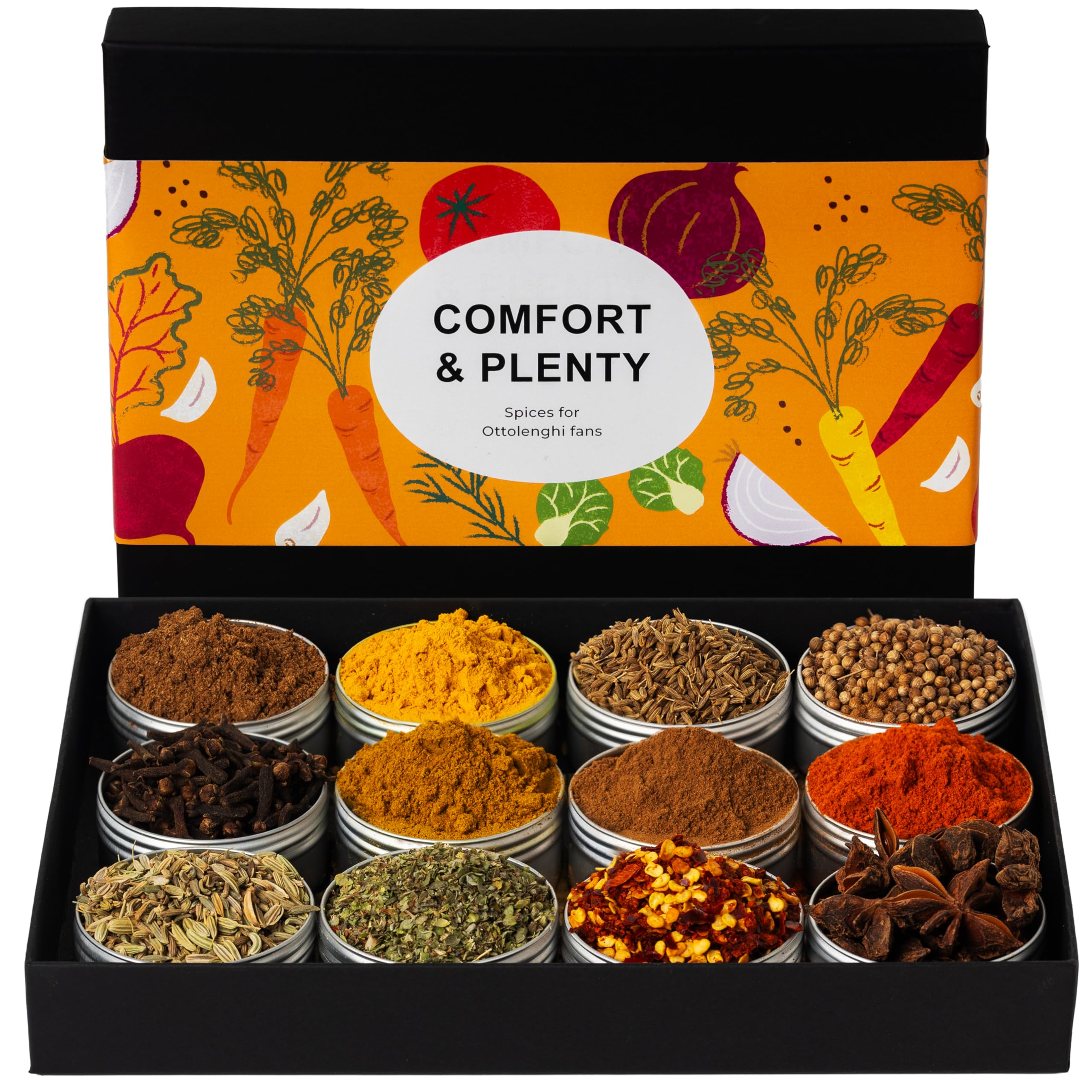 TeaSaltAndSpices Ottolenghi Inspired Spice Gift Box - Comfort & Plenty Collection - 12 Spices with 6 Recipes