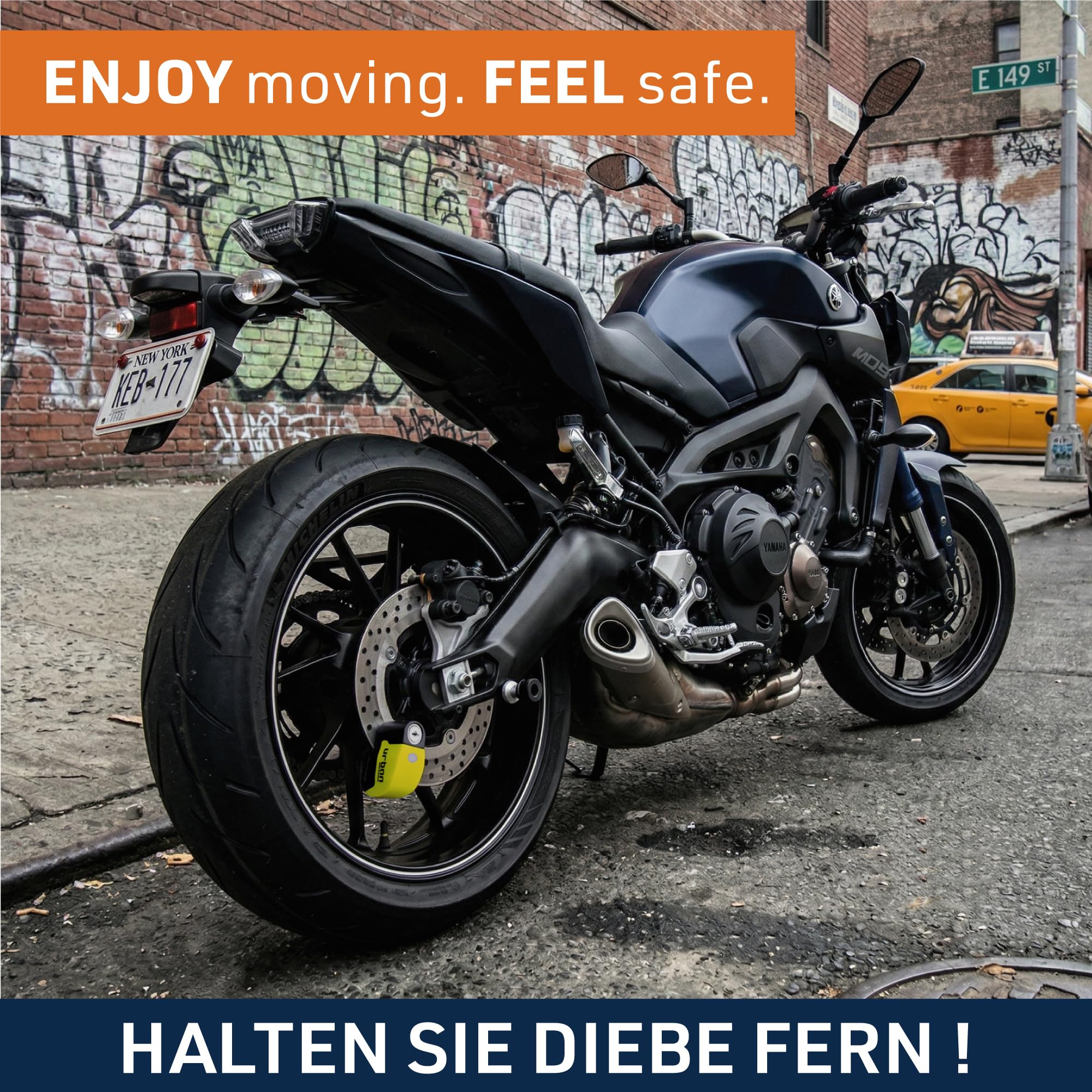 URBAN UR6 Bremsscheibenschloss mit Intelligentem Alarm | Effektiver | Hi-Tech, 120dB, LED, Warnfunktion A+ Empfindlichkeit, Langlebige CR2 Batterie, Wasserdicht, Motorrad Schloss Fahrradschloss, 6mm