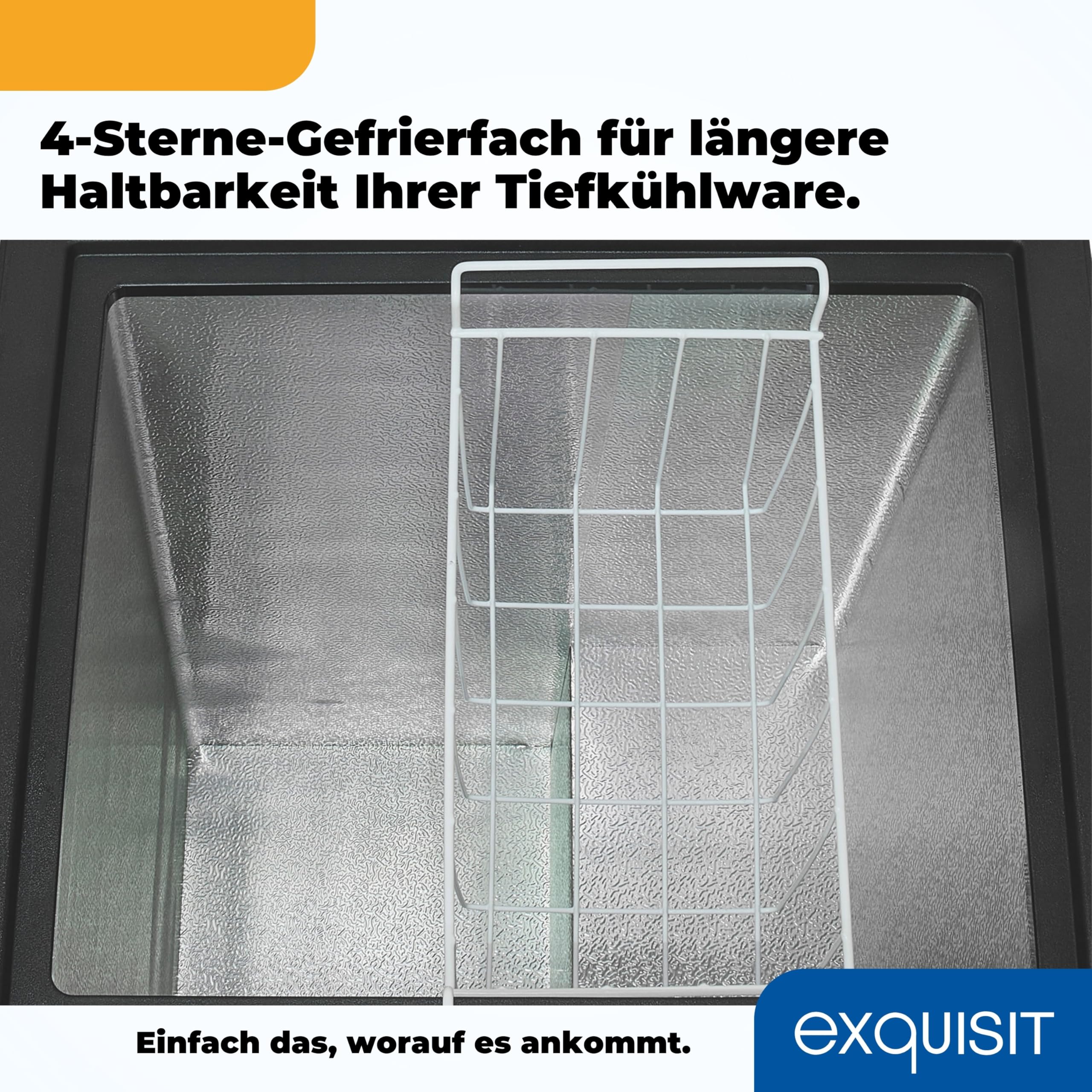 Exquisit GT100-050E Gefriertruhe 99L Tiefkühltruhe 2-in-1 Kühlen & Gefrieren Toplader 4-Sterne-Gefrierfach herausnehmbarer Gefrierkorb verstellbare Füße Temperaturregelung
