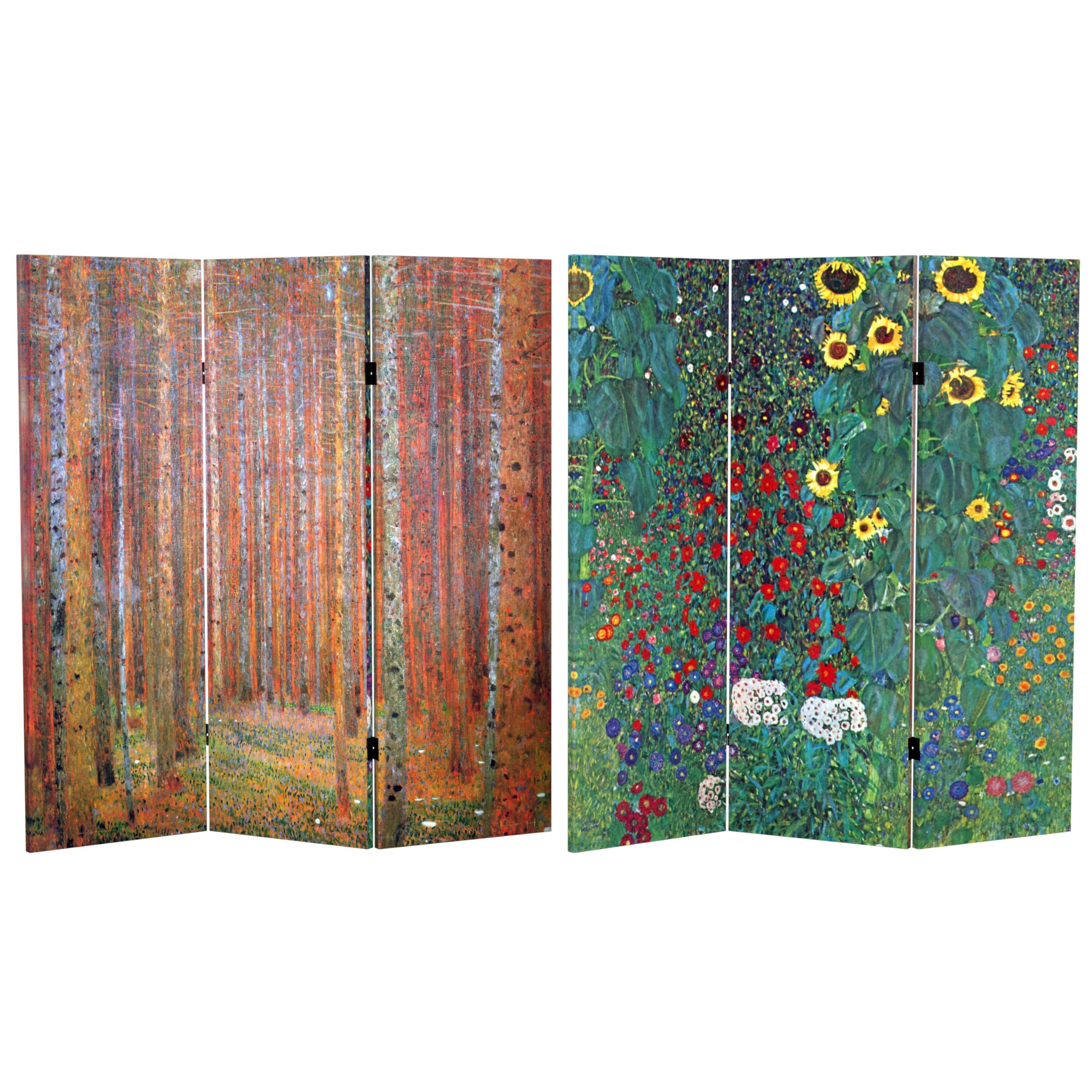 Red Lantern Double Sided Works of Klimt Room Divider - Tannenwald/Farm Garden, 4 Foot - 3 Panel
