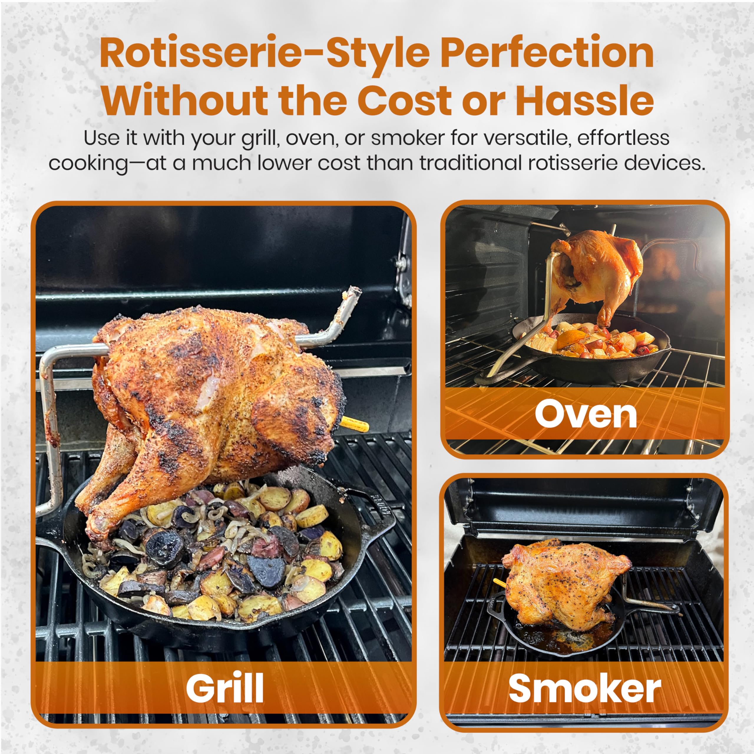 Asador de varillas penetradoras de pollo, para carne jugosa y piel crujiente, para parrilla, horno y ahumador, estilo asador sin centrifugado, cocción por convección hecha fácil, solo varilla 7