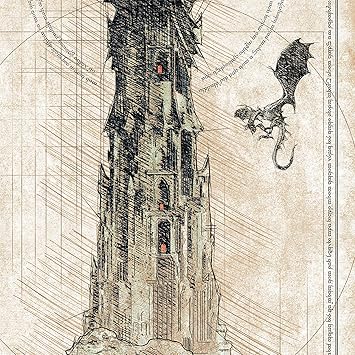 LOTR - Sauron's Tower - Barad Dur - Da Vinci Style Sketch print - 11.75x36