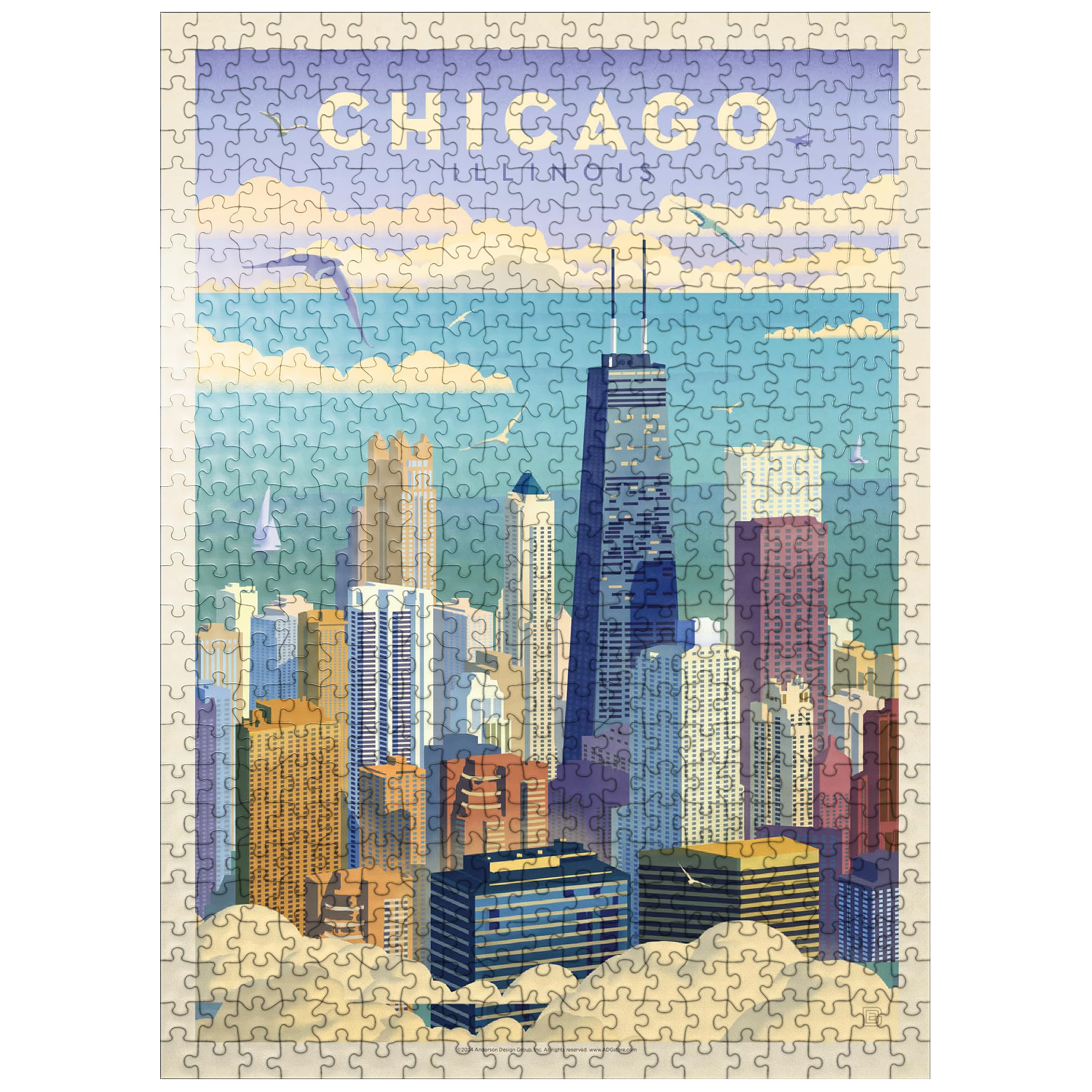 MyPuzzle Chicago: Bird's Eye View of Lake Michigan, Vintage Poster - Premium 500 Piece Jigsaw Puzzle for Adults