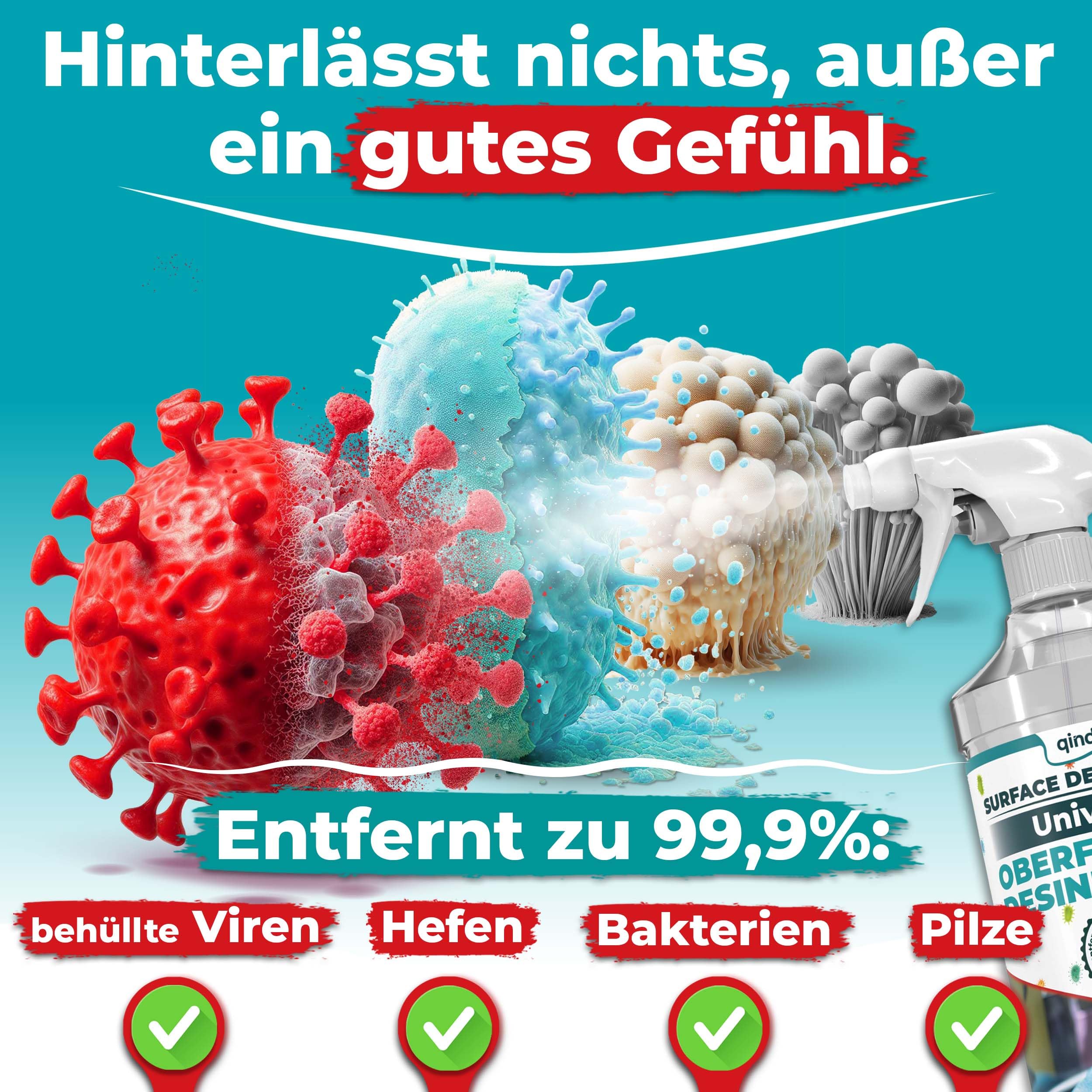 Schnelldesinfektion Spray Universal Flächen-Desinfektionsmittel für Flächen wirkt gegen Bakterien, Viren, Pilze, Keime Desinfektion von Oberflächen, 12L - 2x Sprüh