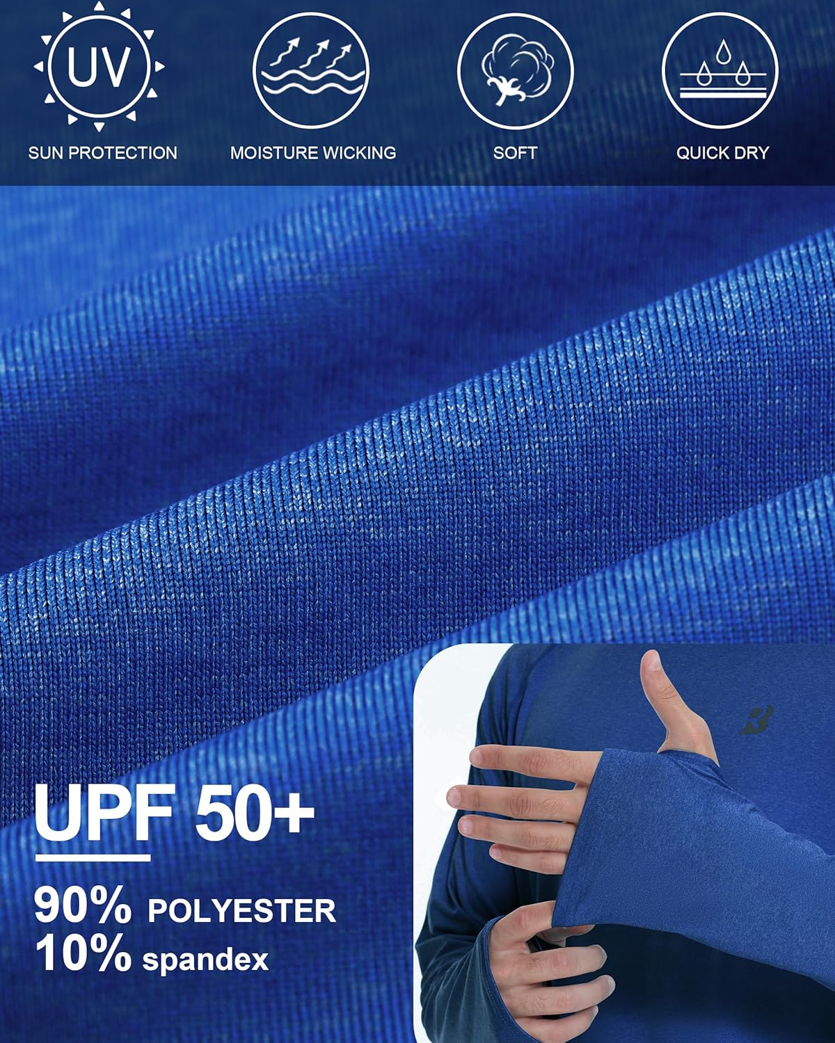 Roadbox UPF 50+ Mens Long Sleeve Fishing Shirts, Sun Protection Athletic Hoodies with Pocket, Outdoor Running Rash Guard - Image 4