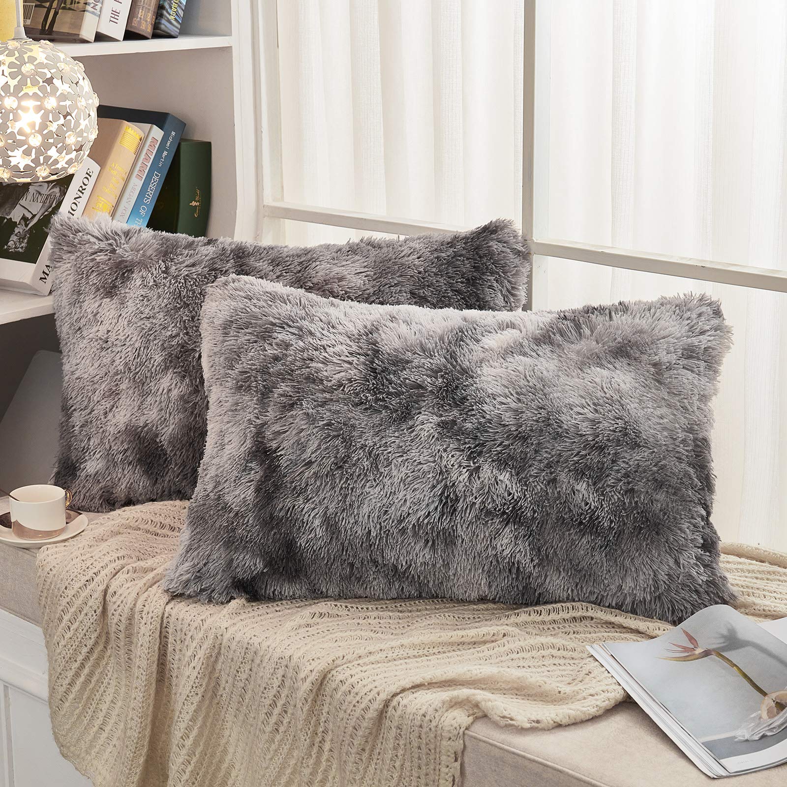 Set Di 2 Federe Decorative In Pelliccia Sintetica Di Lusso Con Stampa Di Piume Dorate 50x50 Cm 97662674