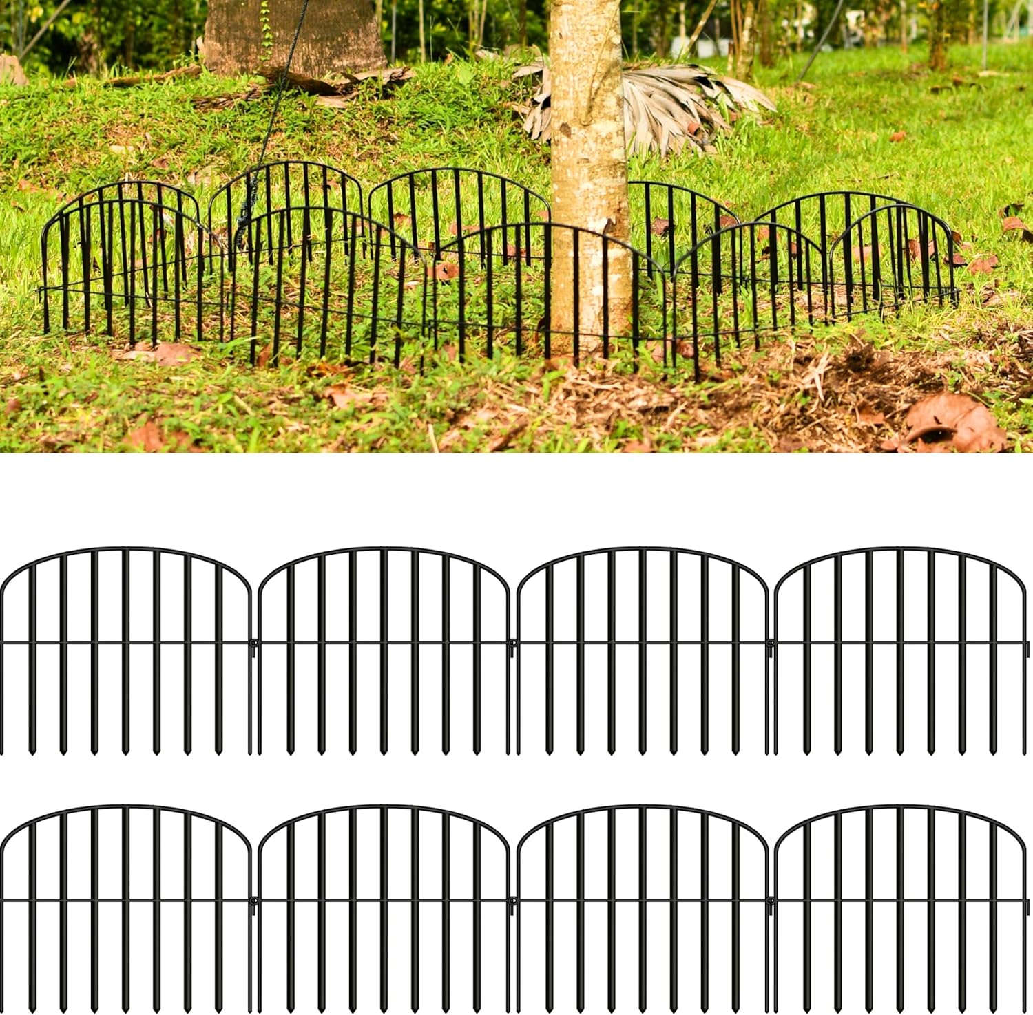 ShopLaLa Decorative Fence (20 Panels) 13in(L) x 16.5in(H) Rustproof Black Metal Wire Fencing Animal Barrier for Dog, Stylish Flower Bed Edging for Landscape Yard Lawn Patio Outdoor Panel Decor Border