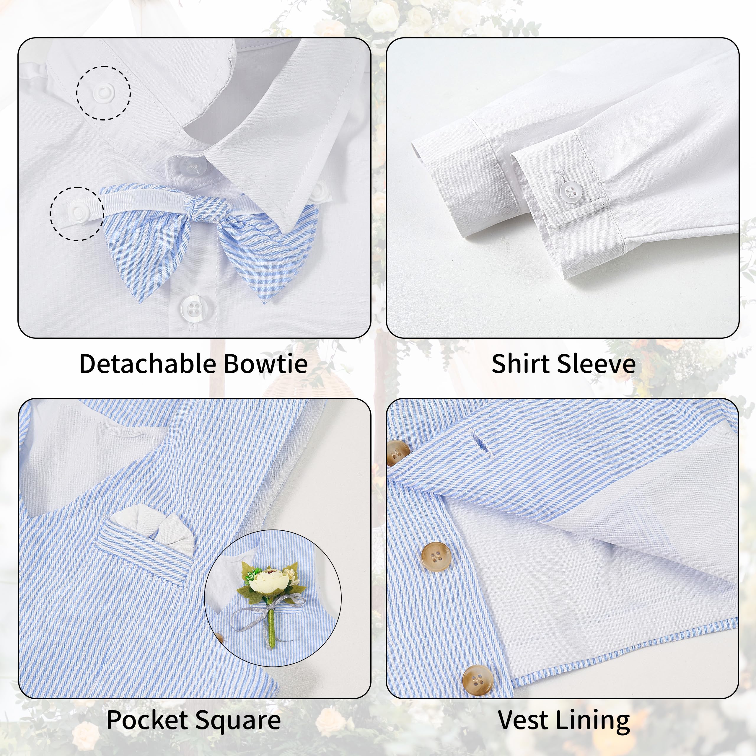 Volunboy Baby Jungen Anzug, 5-TLG Elegantes Hochzeit-Set mit Weste, Hemd, Hose, Boutonnière und Papillon