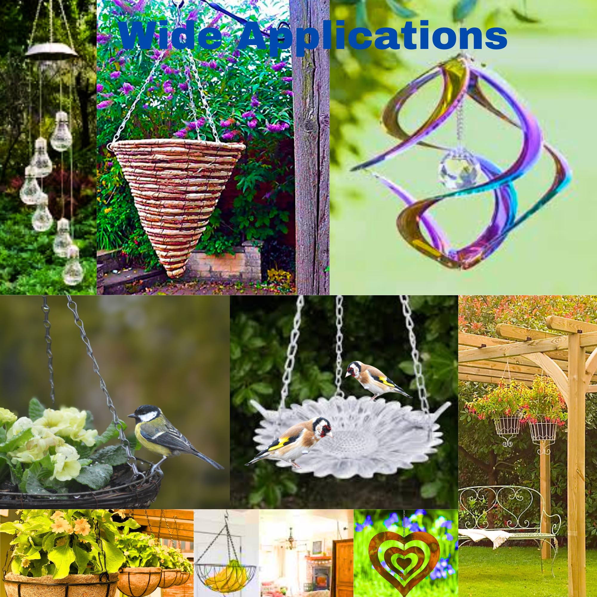 xtralotz Hanging Basket Chains 3-Point Heavy Duty 16 inch (40.5cm) Rust Resistant Metal Chain for Hanging Baskets Bird Feeders Outdoor Garden Accessories Ornaments and Planters 2 Pack Silver - Image 3